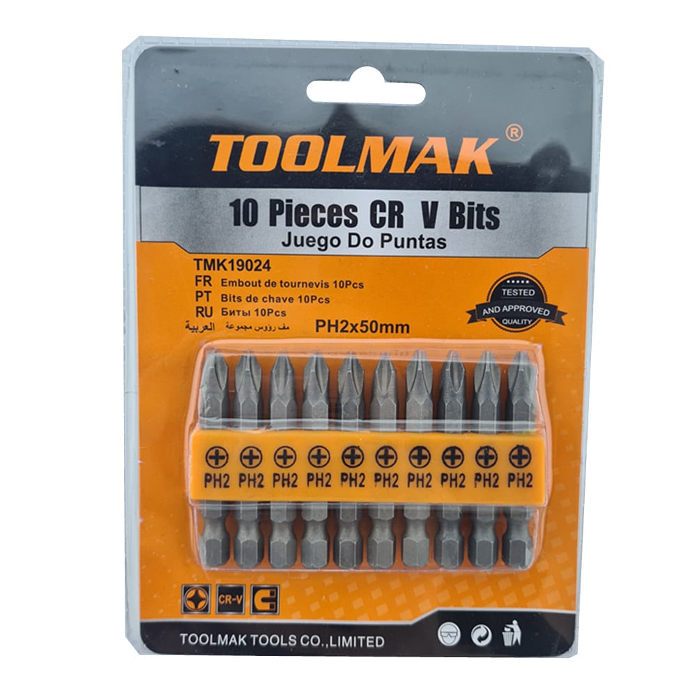 PUNTAS TOOLMAK TMK19024 PHILLIPS HEXAGONAL PH2X50 MM 10 PIEZAS MAGNETICO TMK - 1