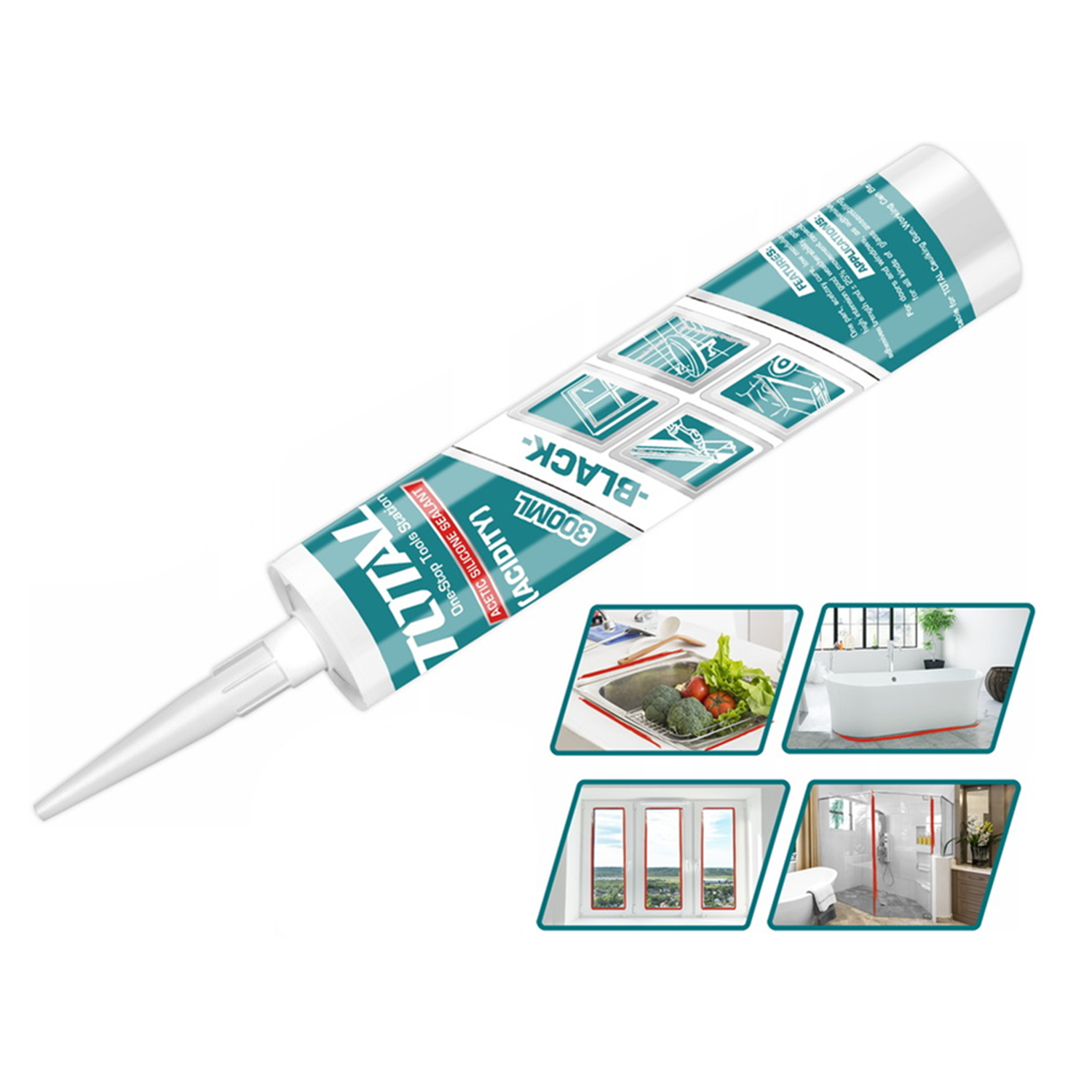 SILICONA SELLANTE CARTUCHO 300 ML COLOR NEGRO TOTAL - 2