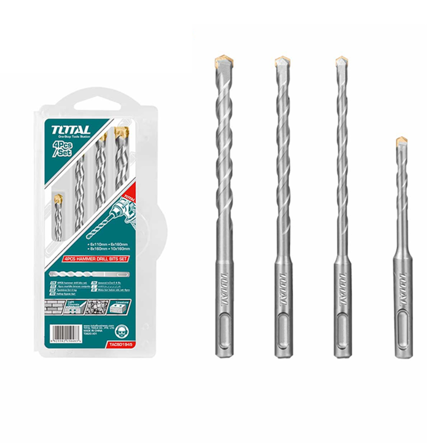 KIT TOTAL TACSD1945 JUEGO DE BROCAS SDS-PLUS 4 PIEZAS - 2