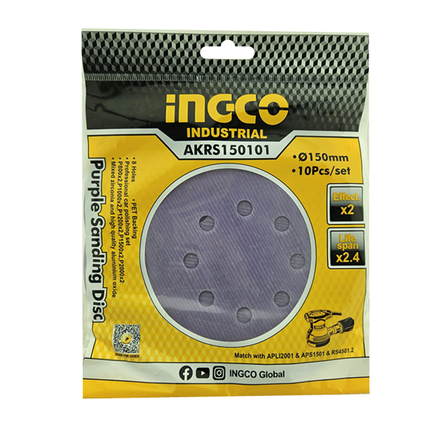10 DISCO LIJA ZIRCONIO 150MM VELCRO GRANO VARIADO INGCO - 1