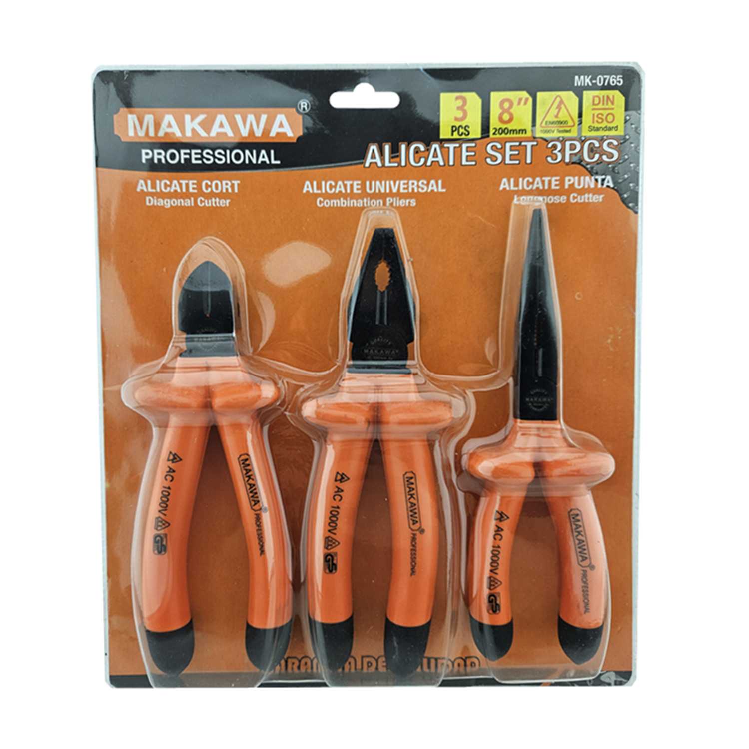 KIT SET JUEGO DE ALICATES AISLADOS 3 PIEZAS MAKAWA MK0765 - 1