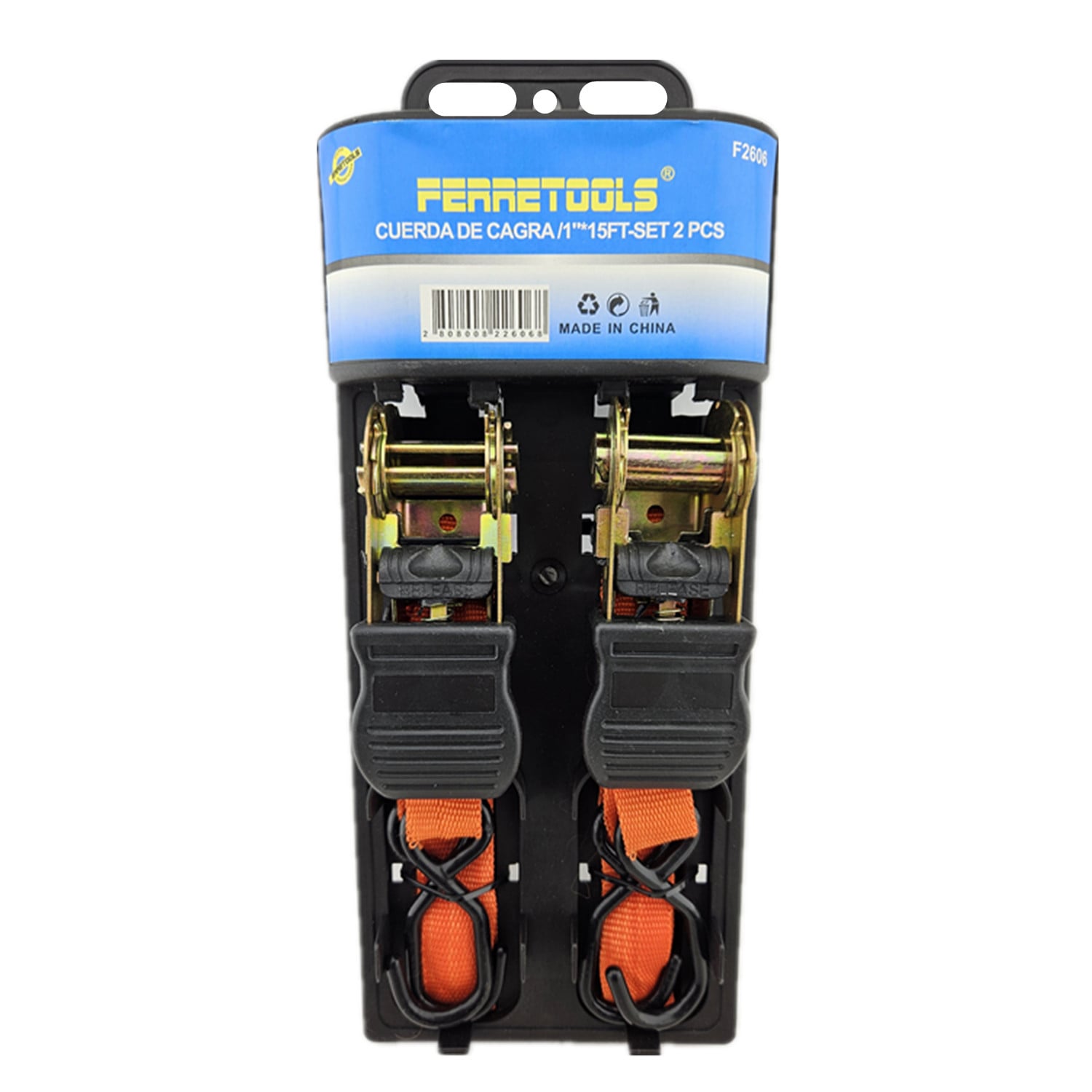 JUEGO 2 ESLINGA CINTA AMARRE CON RATCHET 1PULG X 15FT FTS - 1