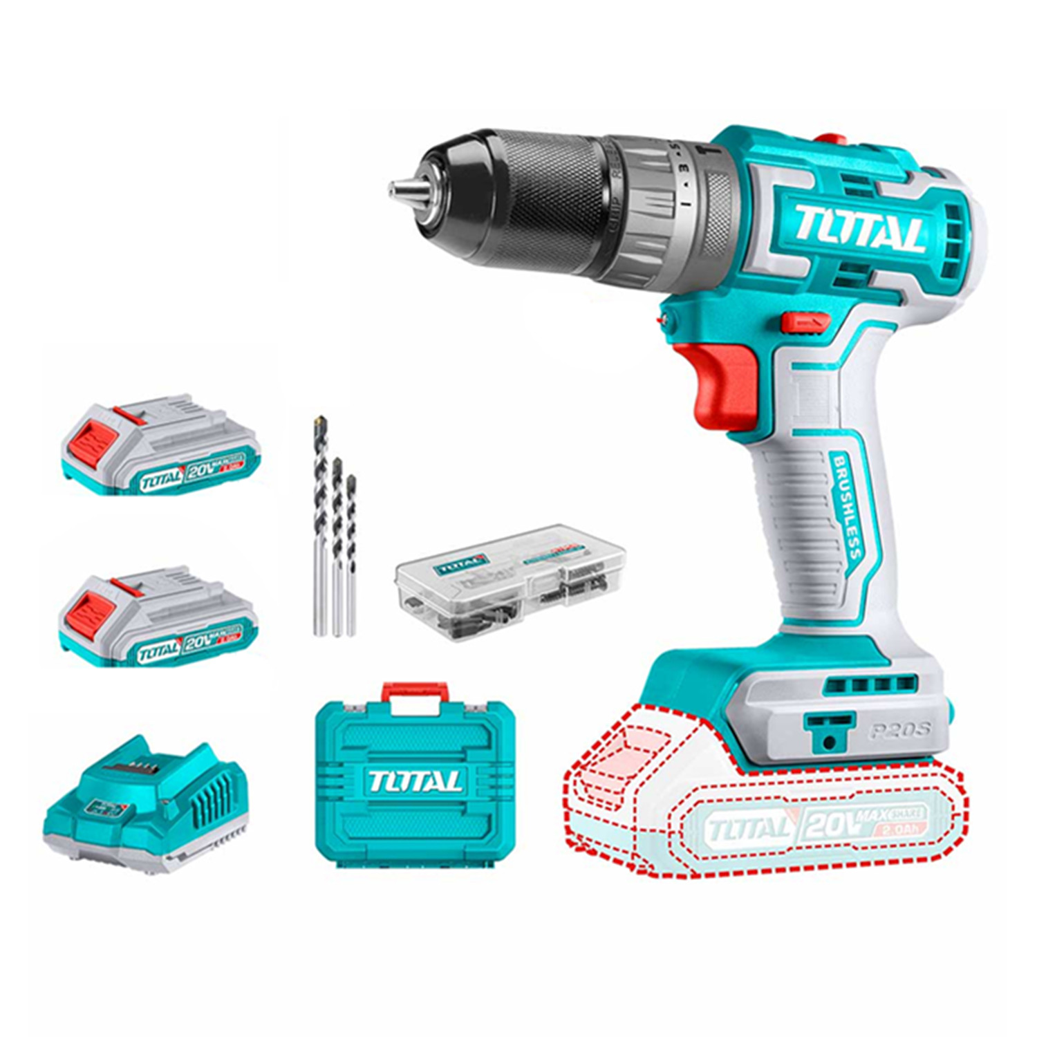 TALADRO ATORNILLADOR TOTAL TIDLI20508 PERCUTOR 10 MM 20 V 2BAT + CARG - 1