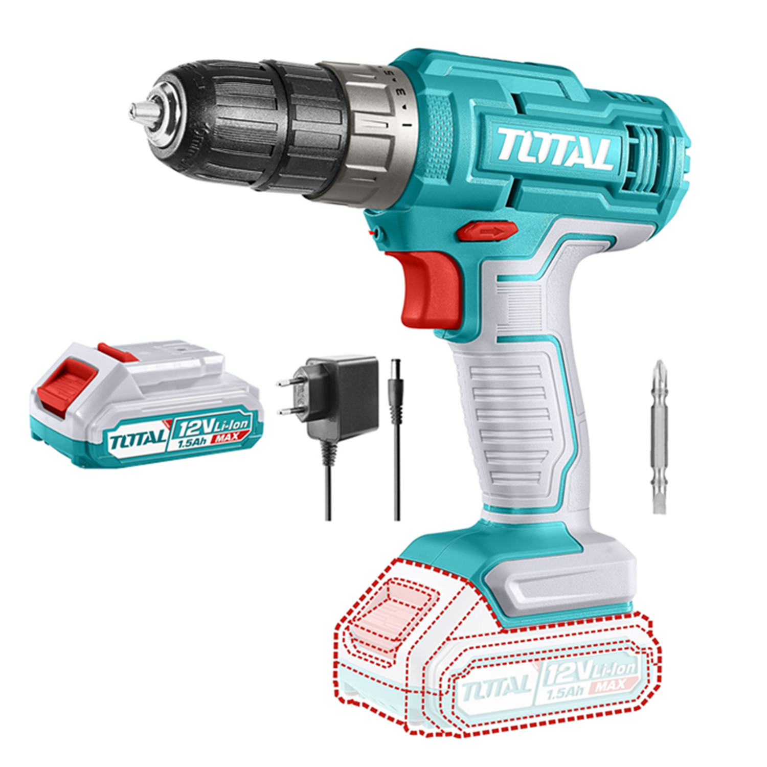 TALADRO ATORNILLADOR INALAMBRICO 12V BAT+CARG TOTAL TDLI1218 - 1