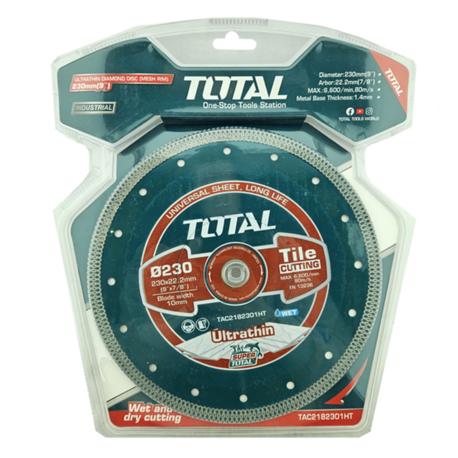 DISCO DIAMANTADO ULTRAFINO CORTE 9 230MM TOTAL TAC2182301HT - 1