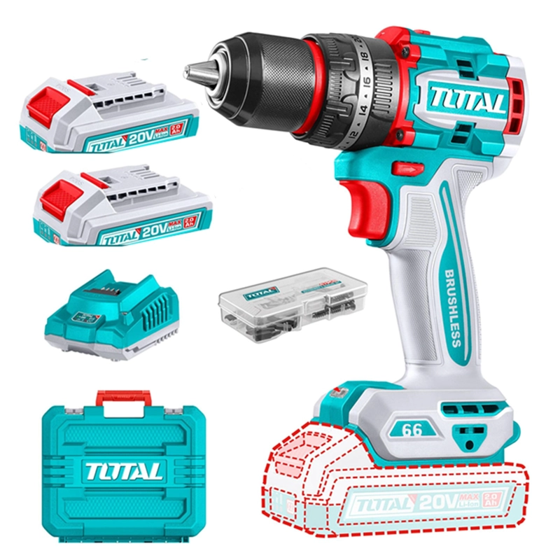 TALADRO ATORNILLADOR PERCUTOR 20V 2BAT+CARG TOTAL TIDLI20668 - 1