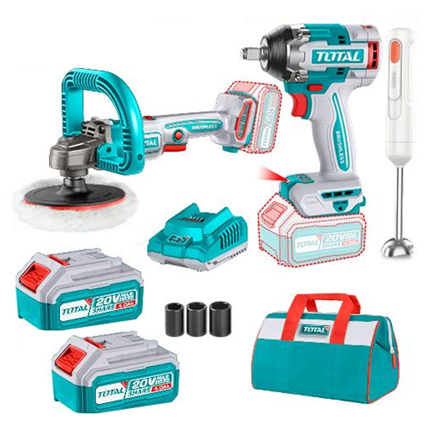 KIT LLAVE DE IMPACTO+ PULIDORA+ BATIDORA MULTIMIXER 20V - 1
