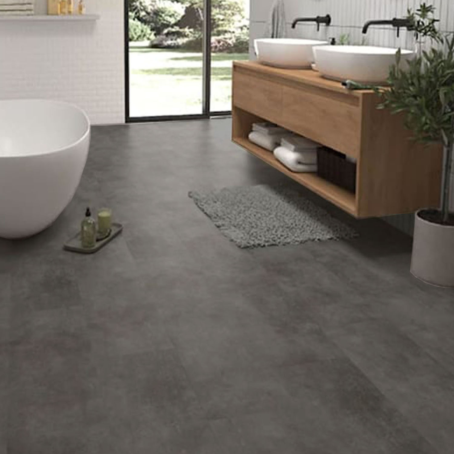 PISO FLOTANTE VINÍLICO HOGA SPC CLICK 4 MM + EVA 1 MM X 18 CM X 122 CM GRIS CEMENTO - 7