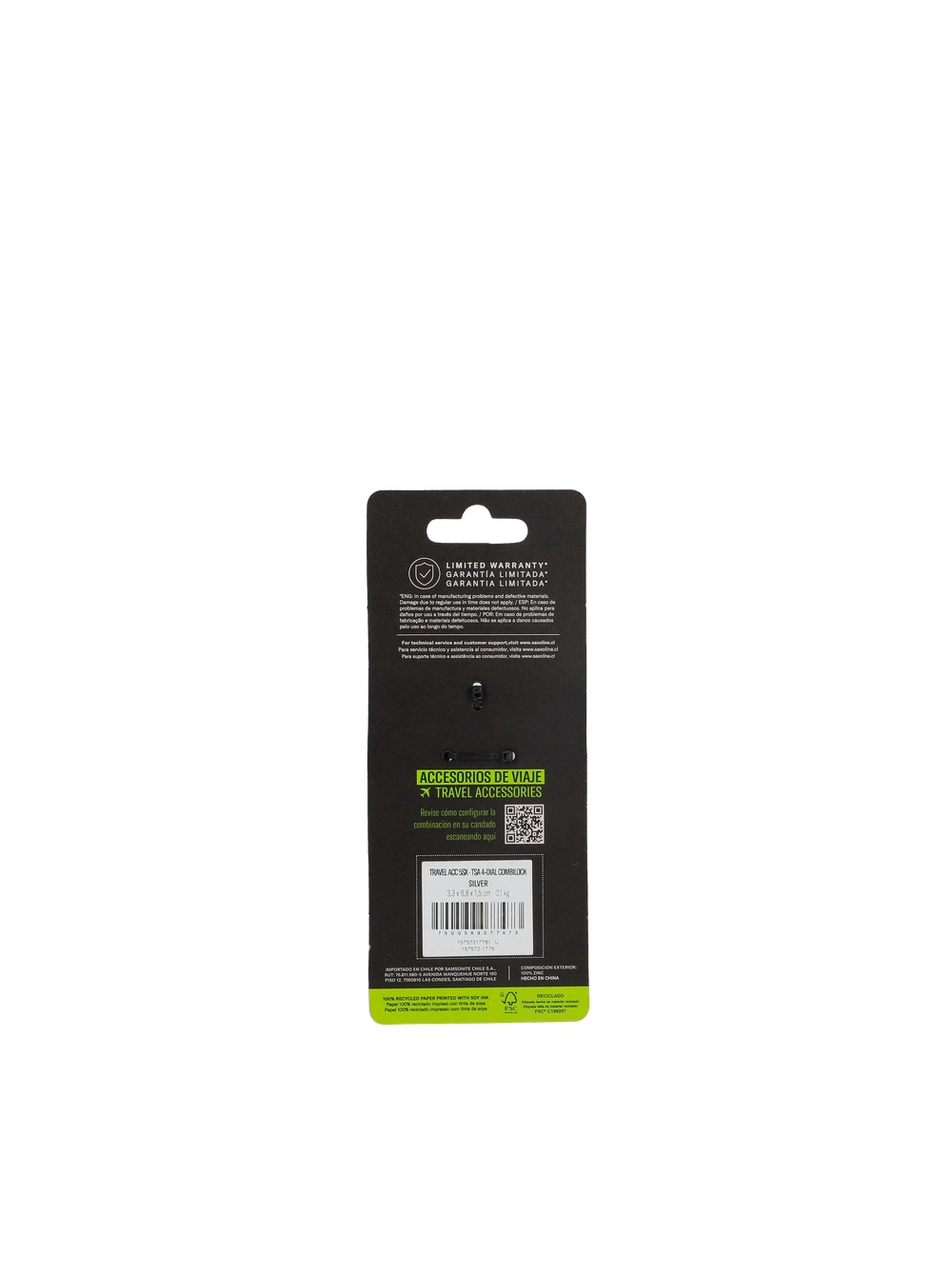 CANDADO PARA MALETA CON 4 DIALES TSA SAXOLINE PLATEADO - 2