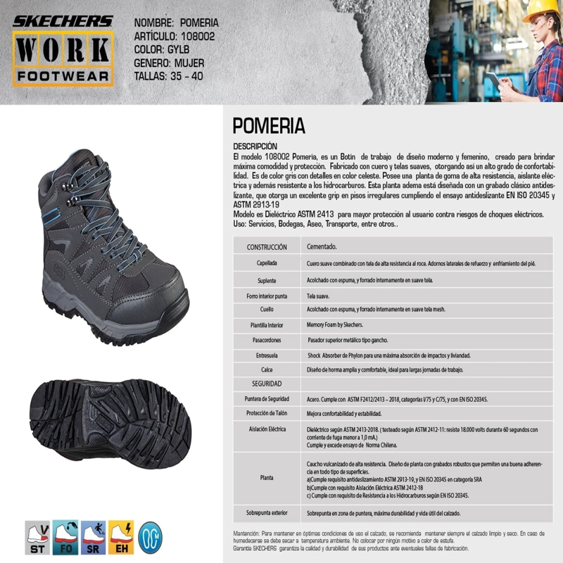 SKECHERS BOTIN MUJER SEGURIDAD POMERIA GRIS TAMAÑO 40 - 5