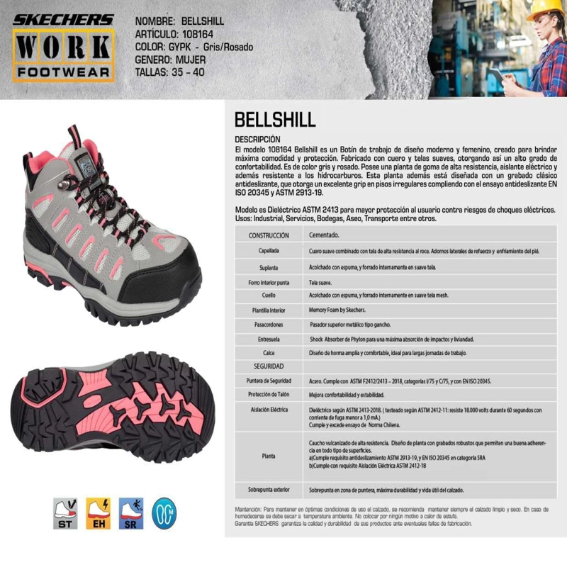 SKECHERS BOTIN MUJER SEGURIDAD BELLSHILL GRIS - 5
