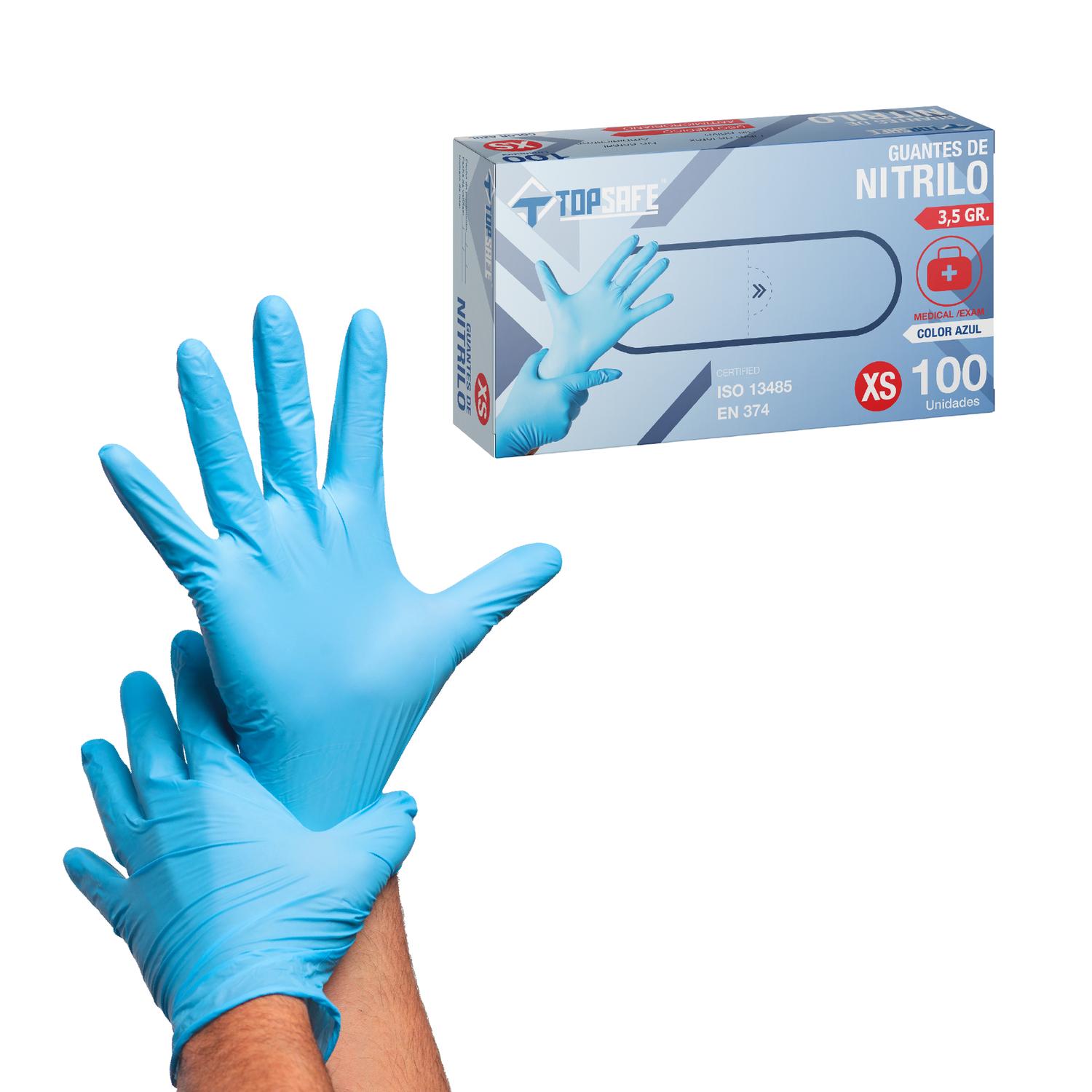 GUANTE DE NITRILO 3,5 GR TOPSAFE AZUL (100U) AZUL ACERO TAMAÑO M - 1