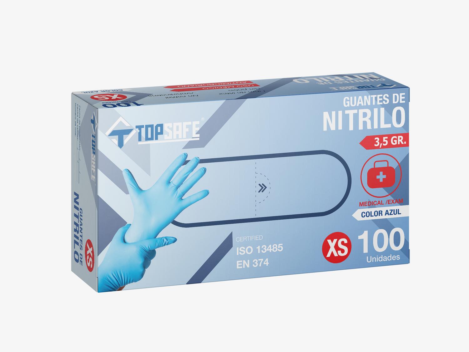 GUANTE DE NITRILO 3,5 GR TOPSAFE AZUL (100U) AZUL ACERO TAMAÑO M - 2