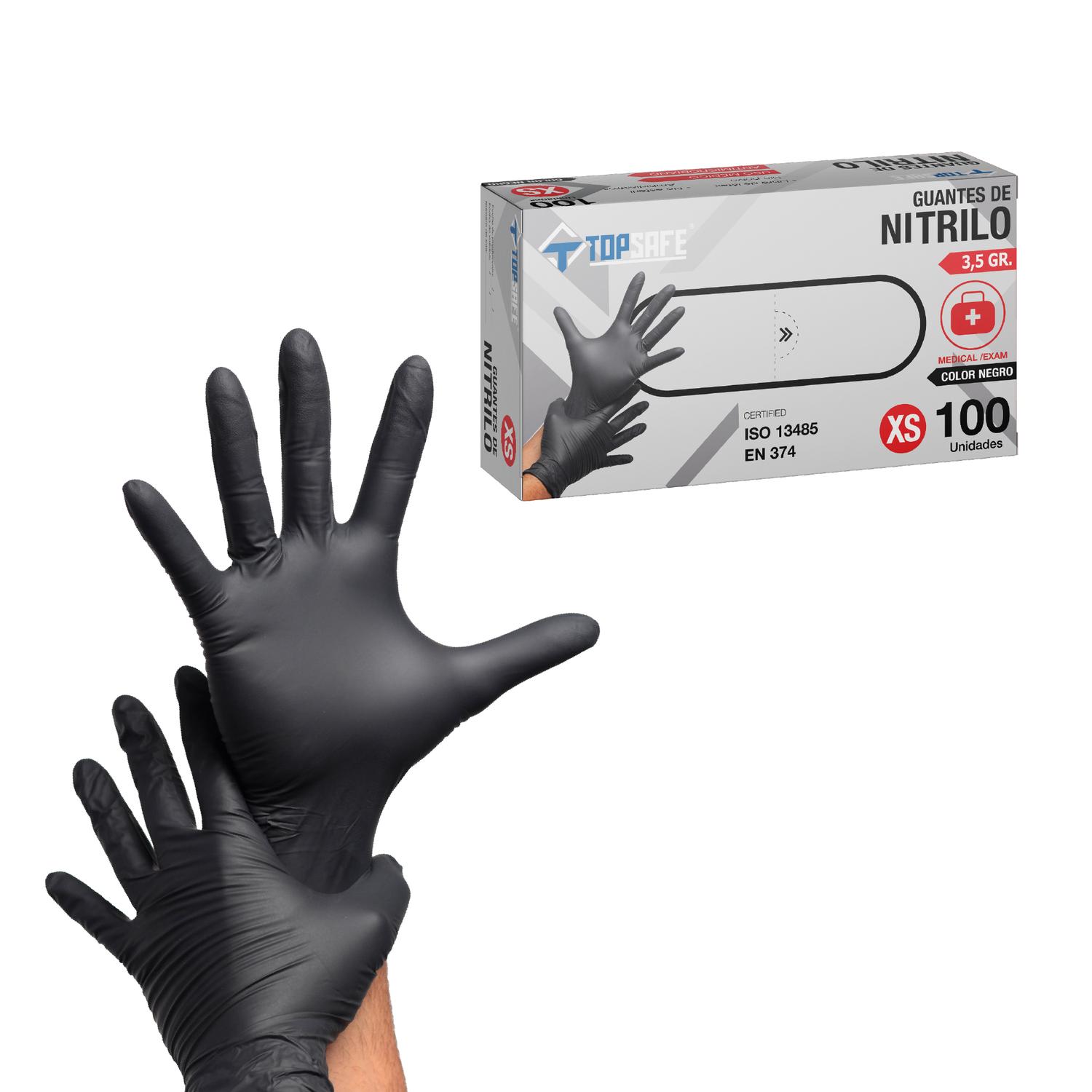 GUANTE DE NITRILO 3,5 GR TOPSAFE EN COLOR NEGRO (100U) EN COLOR NEGRO TAMAÑO S - 1