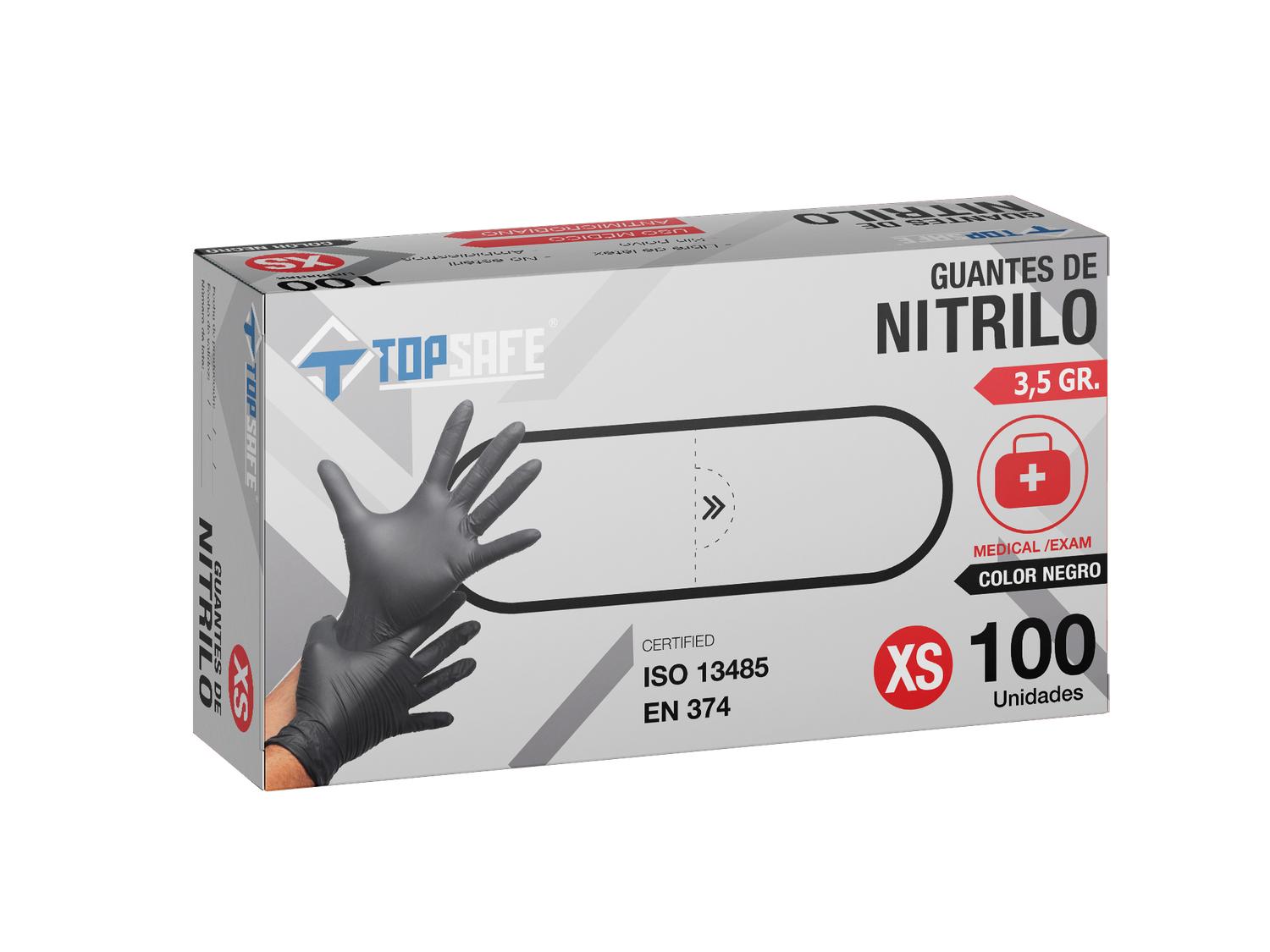 GUANTE DE NITRILO 3,5 GR TOPSAFE EN COLOR NEGRO (100U) EN COLOR NEGRO TAMAÑO S - 2