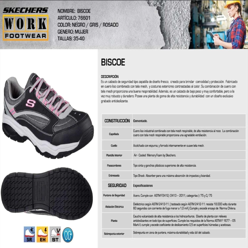SKECHERS ZAPATILLA MUJER SEGURIDAD BISCOE ROSADO - 5