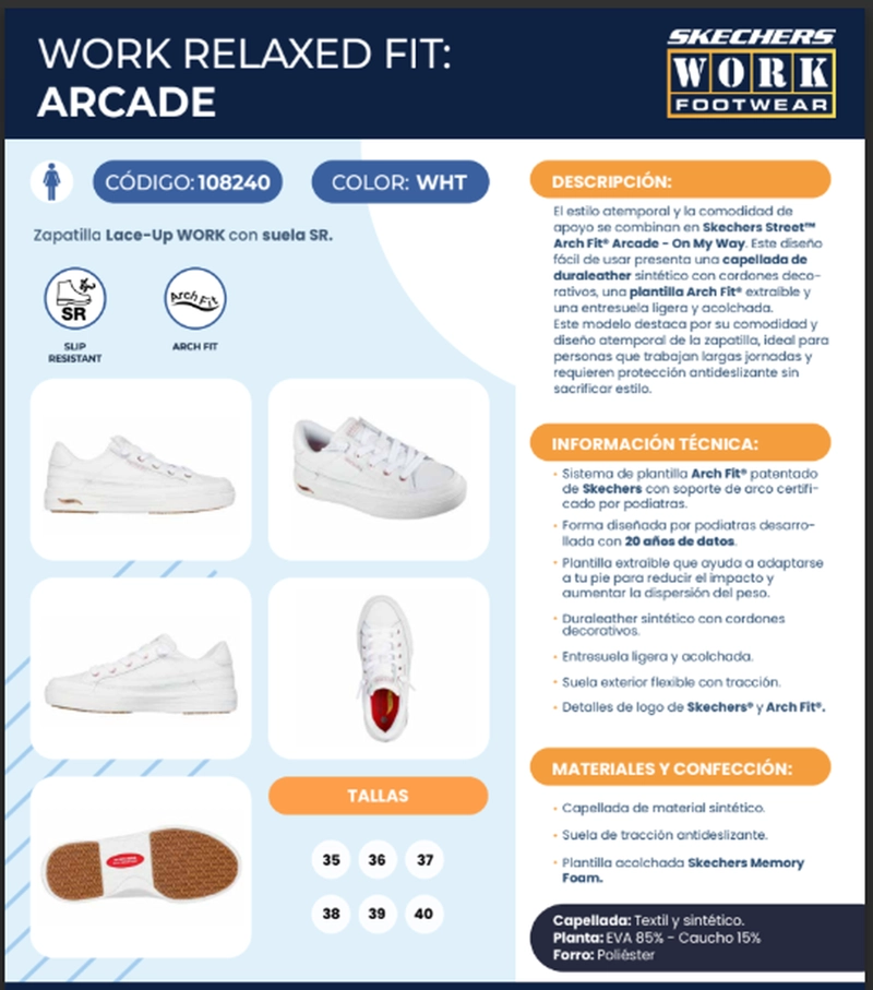 SKECHERS ZAPATILLA MUJER OCUPACIONAL ARCADE BLANCO - 5