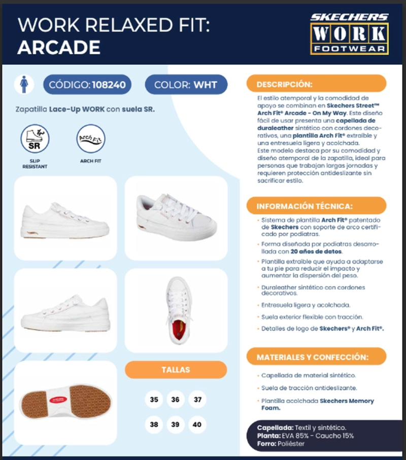 SKECHERS ZAPATILLA MUJER OCUPACIONAL ARCADE BLANCO - 5