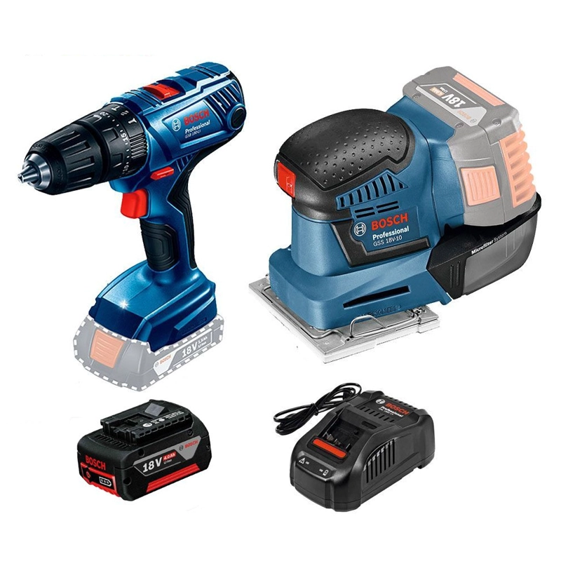 TALADRO PERCUTOR BOSCH INALAMBRICO 13 MM +LIJADORA GSS 18 V-10 - 1