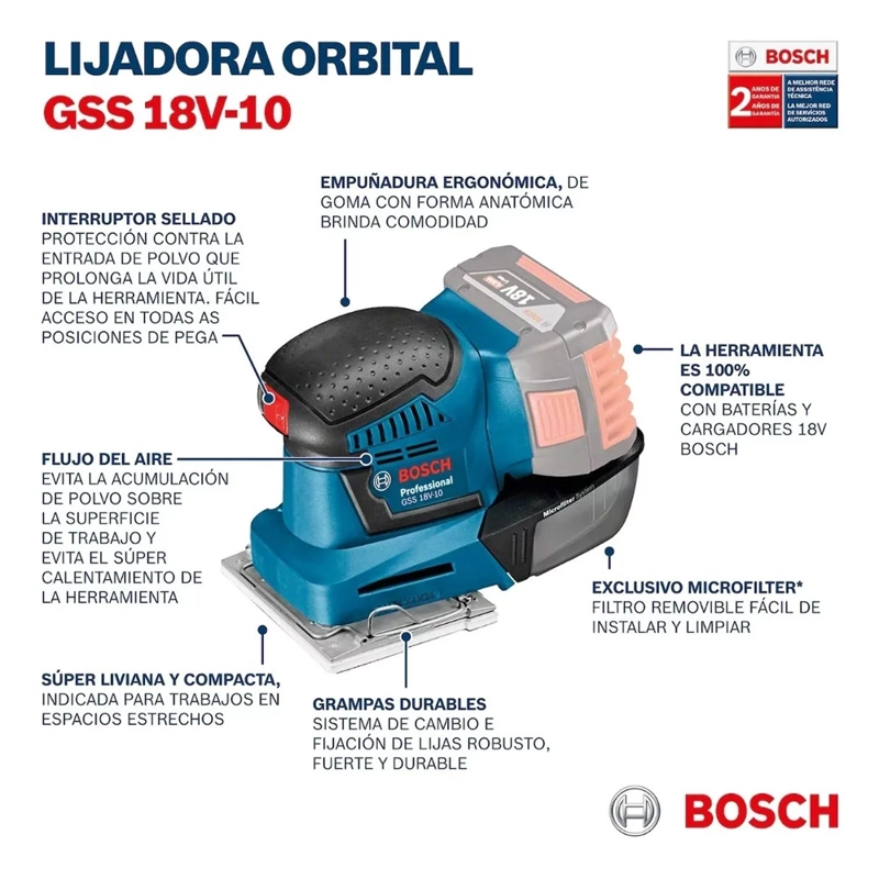 TALADRO PERCUTOR BOSCH INALAMBRICO 13 MM +LIJADORA GSS 18 V-10 - 7