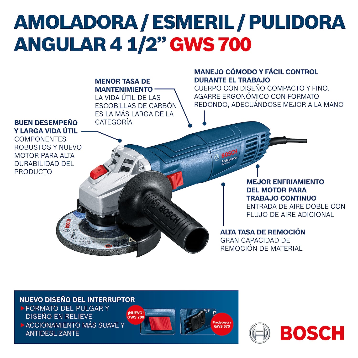 ESMERIL BOSCH GWS 700 W 4 1/2' - 2