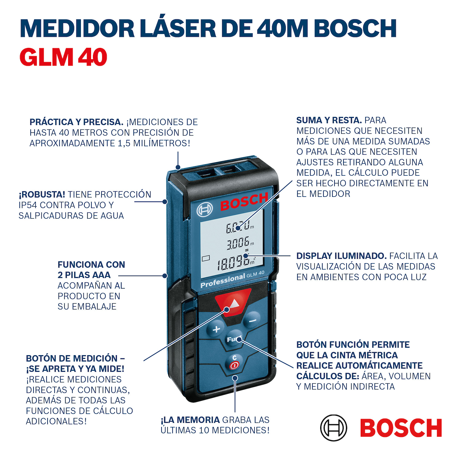 MEDIDOR BOSCH LÁSER GLM 40 ALCANCE 40M CON ESTUCHE - 5