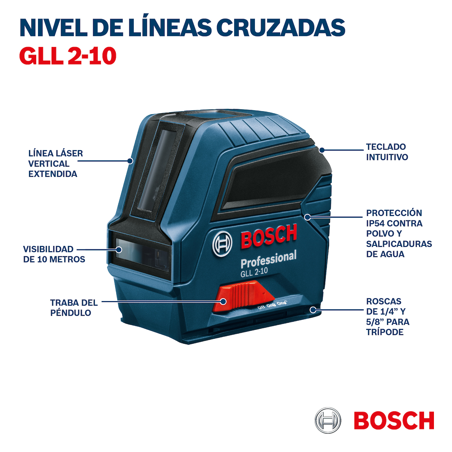 NIVEL LÁSER BOSCH CRUZ HORIZ-VERT MOD: GLL 2-10 LÍNEA ROJA - 3