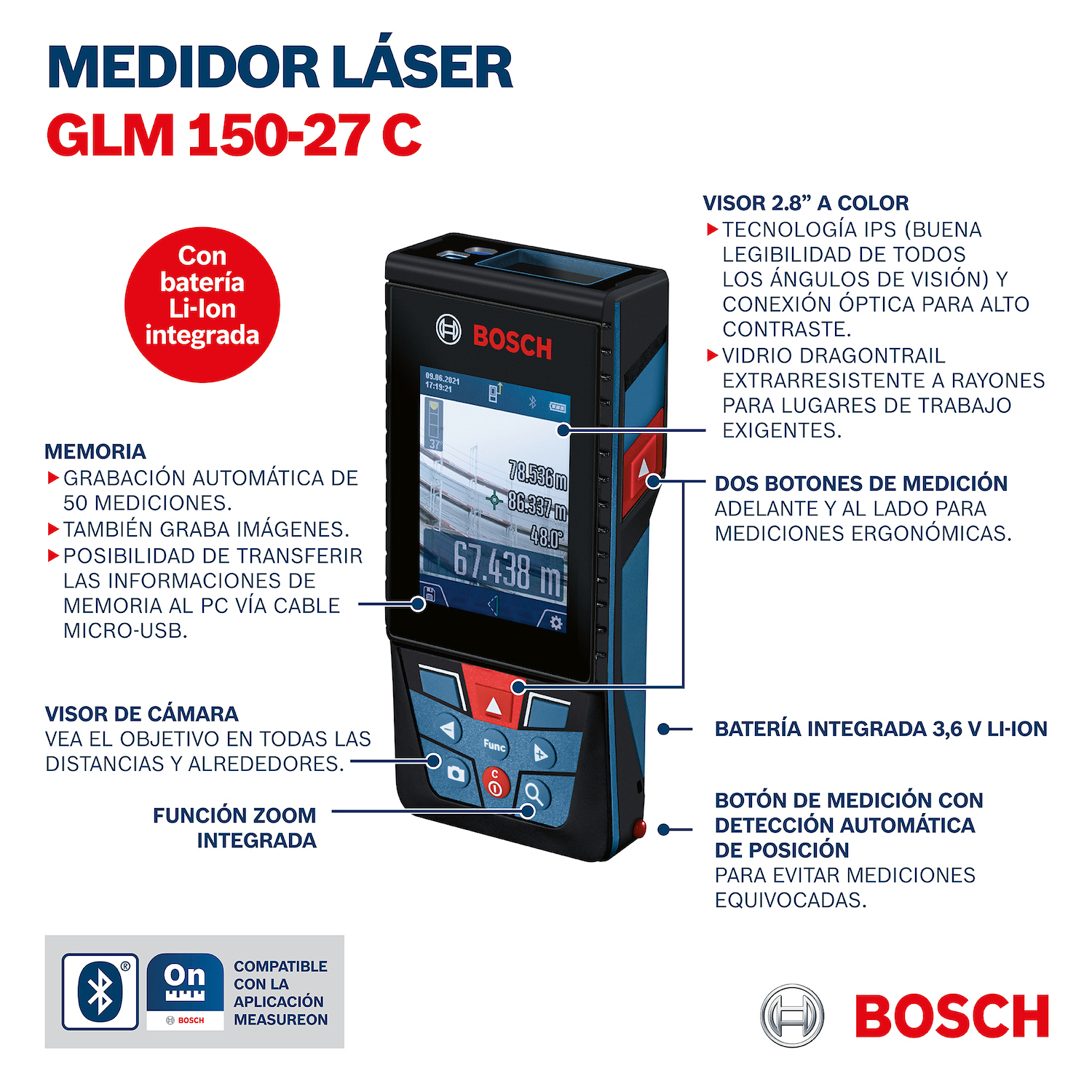 MEDIDOR BOSCH LÁSER GLM 150-27 C ALCANCE 150M CON BLUETOOTH - 4