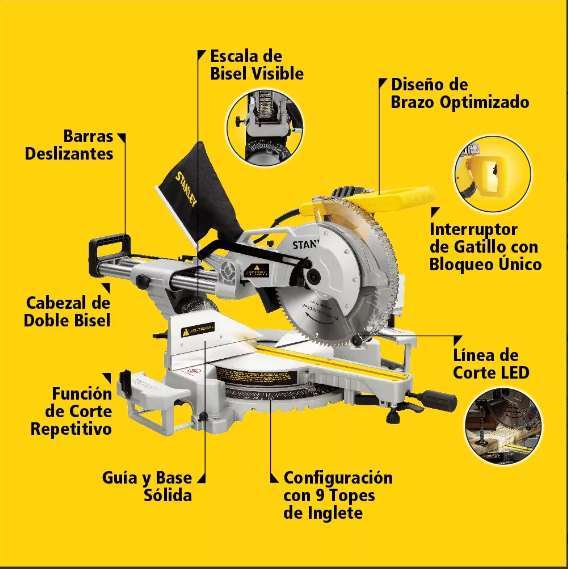 INGLETEADORA TELESCOPICA STANLEY 10 1800W INC.1 DISCO 10 - 6