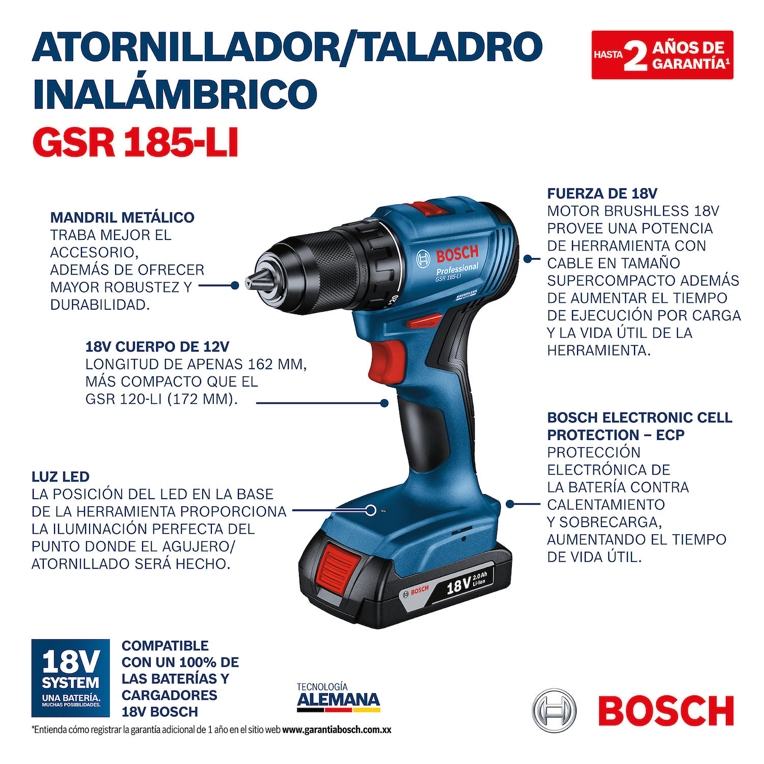 TALADRO ATORNILLADOR 18V GSR185-LI 2BAT2AMP EX GSR180-LI - 2