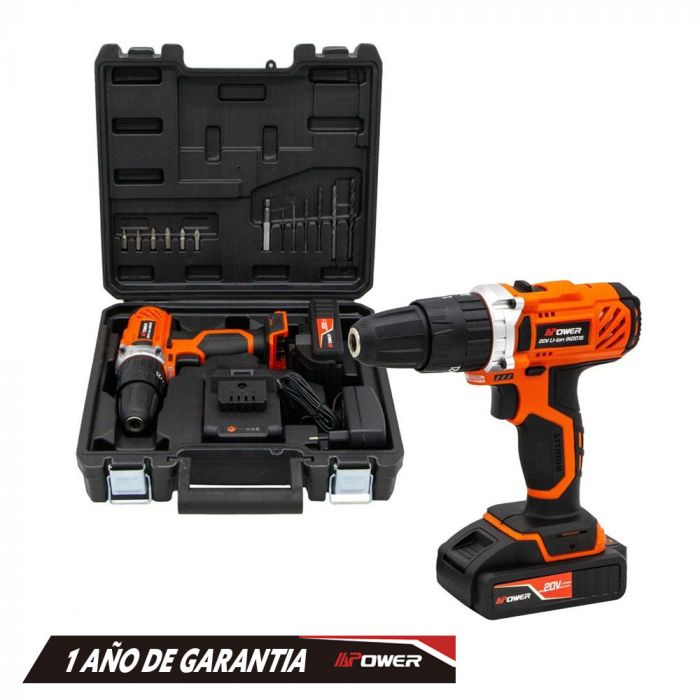 TALADRO INALAMBRICO PERCUTOR 20 V 10 MM 13 ACC + 2BAT 2 AH + MALETA - 2