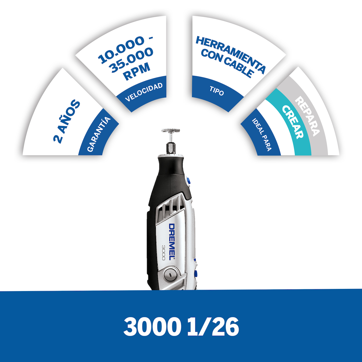 HERRAMIENTA MULTIPROPÓSITO DREMEL 3000 26 ACCS 130 W BOSCH + EMPUÑADIRA AUXILIAR - 3