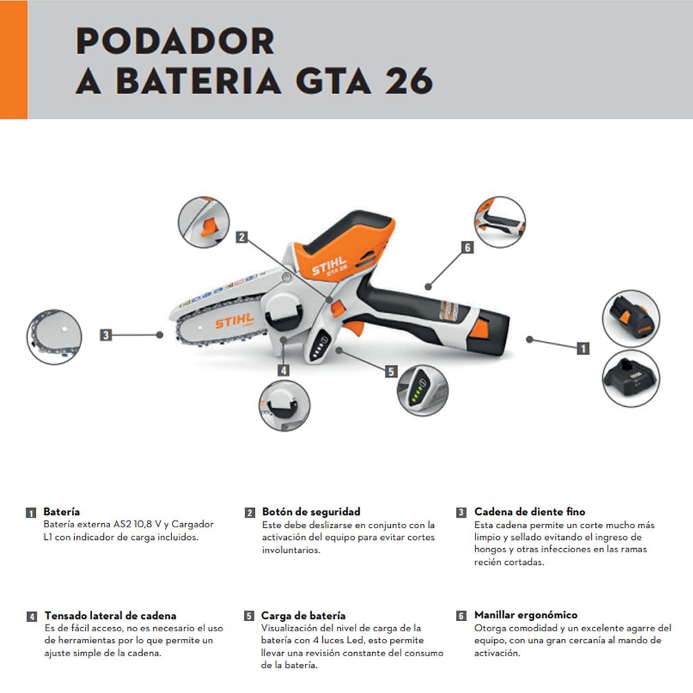 MINI MOTOSIERRA STIHL GTA 26 A BATERIA INCLUYE BOLSO - 3
