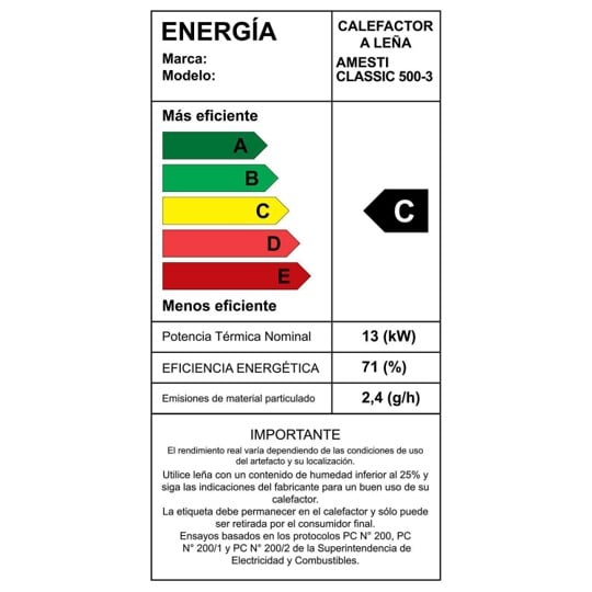 ESTUFA A LEÑA CLASSIC 500 AMESTI EN COLOR NEGRO + KIT INSTALACIÓN 6' - 3