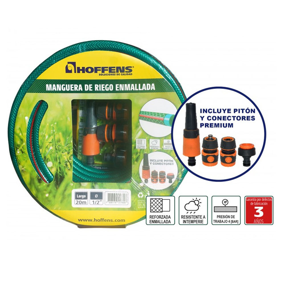 SET HOFFENS MANGUERA MALLAFLEX JARDÍN 1/2 ROLLO 15 MTS C/ ACCESORIOS - 1