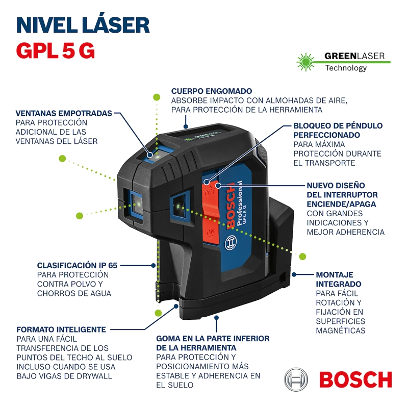 NIVEL LASER BOSCH 5 PTOS 30 MTS MOD: GPL 5 G - 8