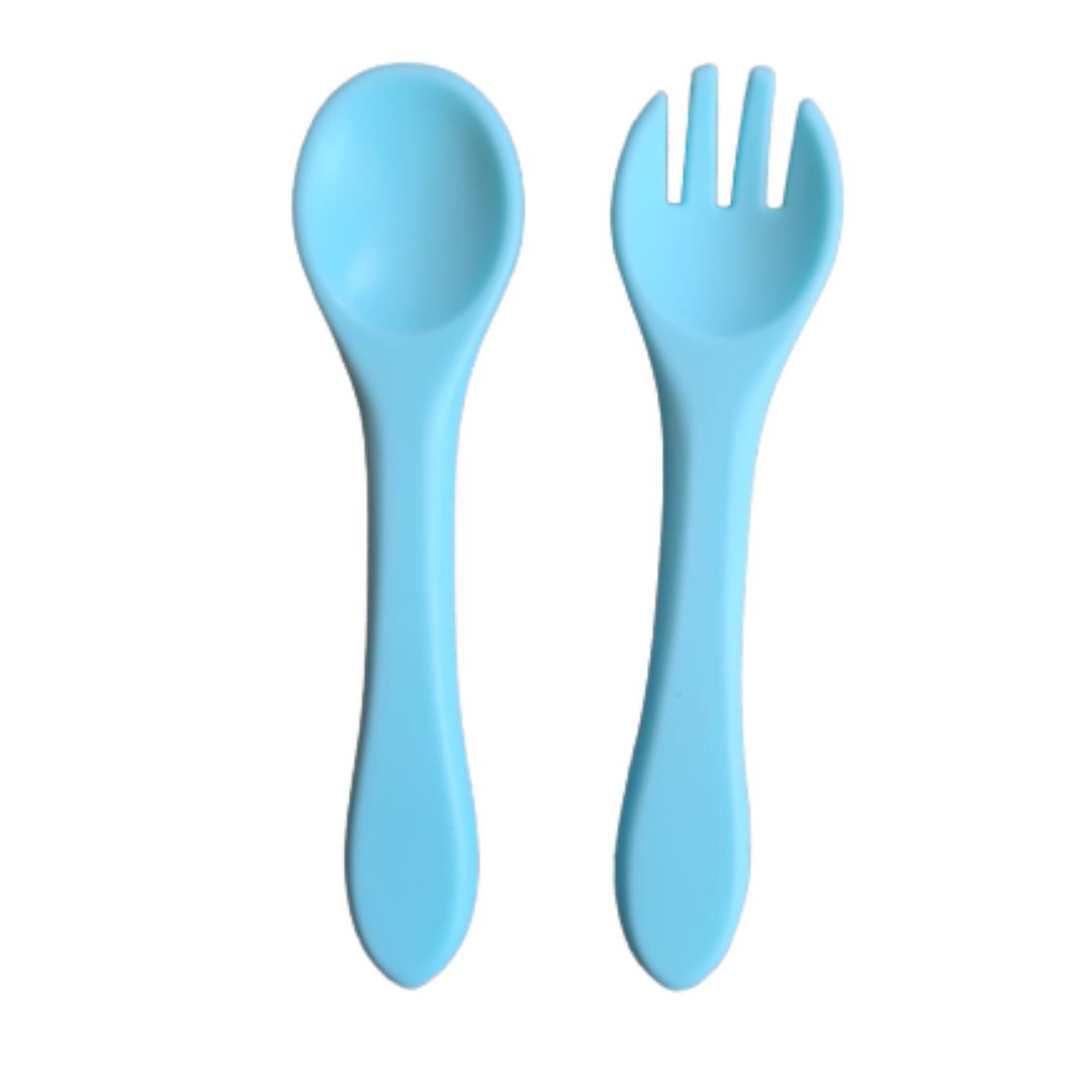 SET CUCHARILLA Y TENEDOR SILICONA AZUL - 1