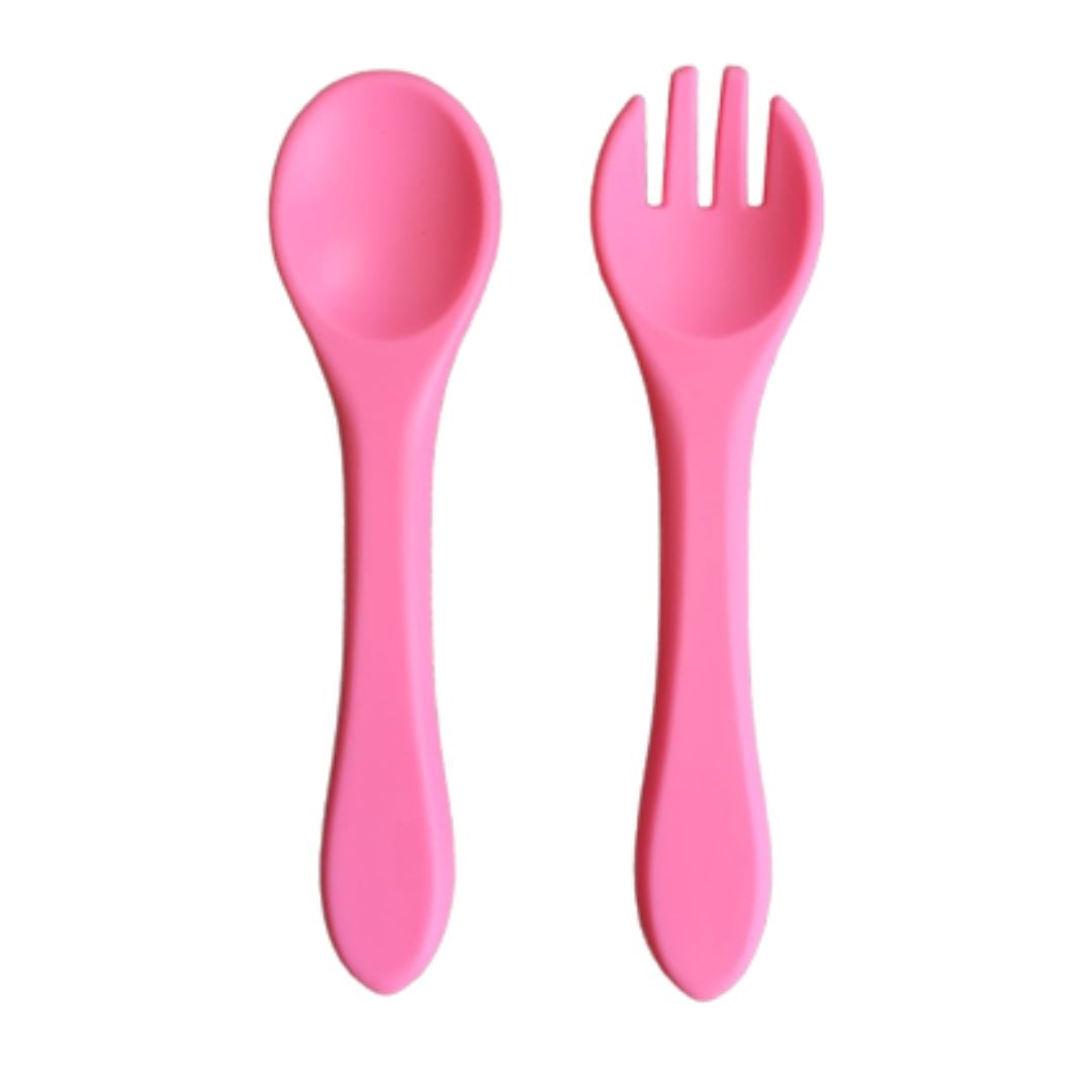 SET CUCHARILLA Y TENEDOR SILICONA ROSADO - 1