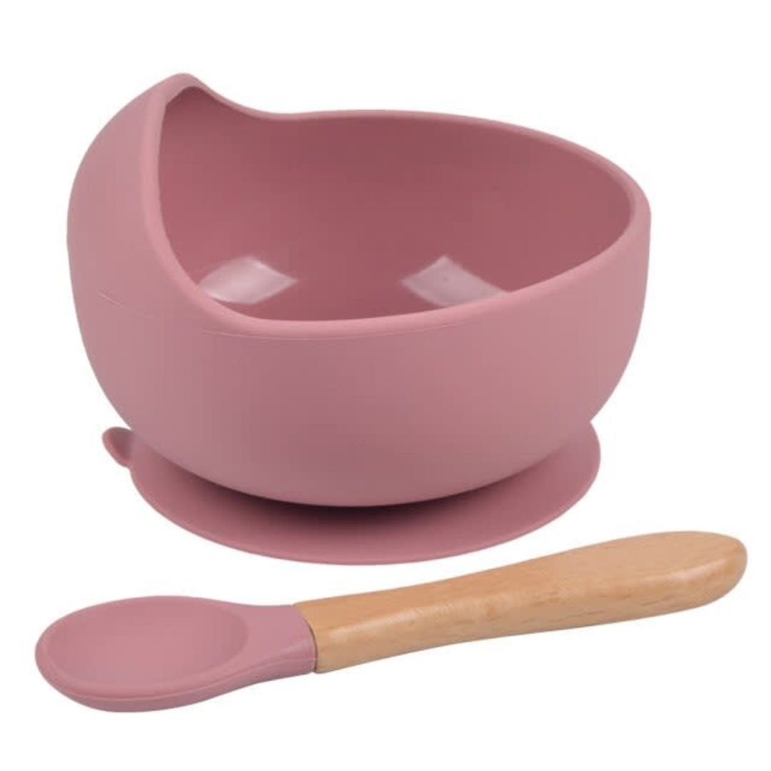 PLATO SILICONA Y CUCHARA BEBÉ ROSADO - 1