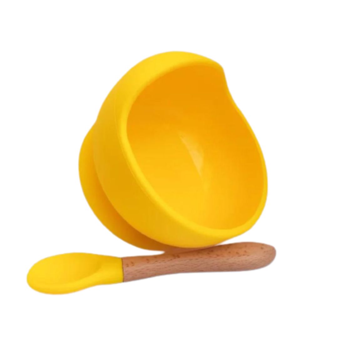 PLATO SILICONA Y CUCHARA BEBÉ AMARILLO - 1