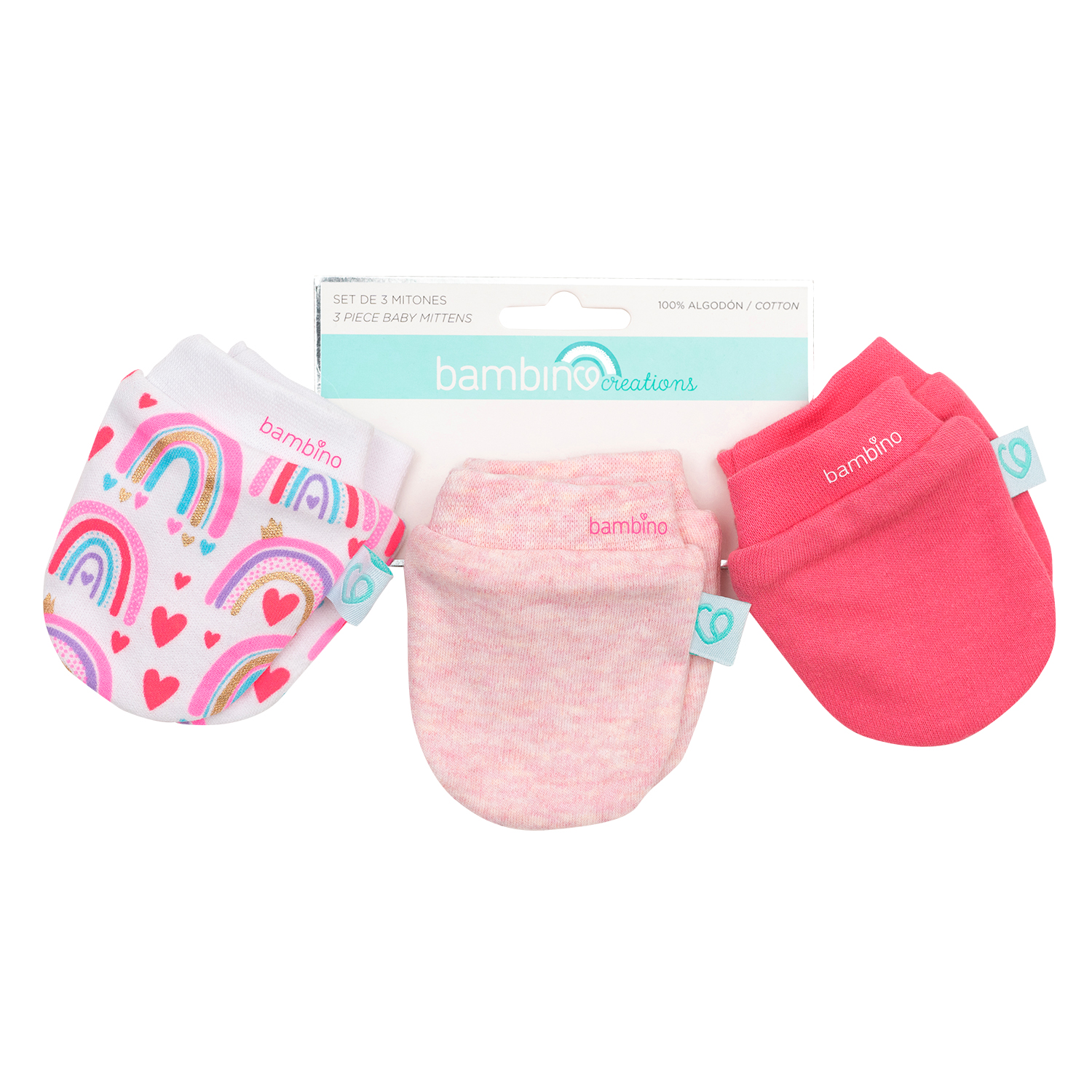 SET 3 MITONES PARA BEBÉ ALGODÓN BAMBINO ROSADO NIÑA - 1