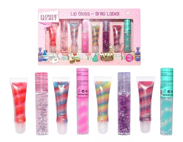 SET 8 BRILLOS LABIALES PARA NIÑAS Y ADOLESCENTES CON GLITTER - 2