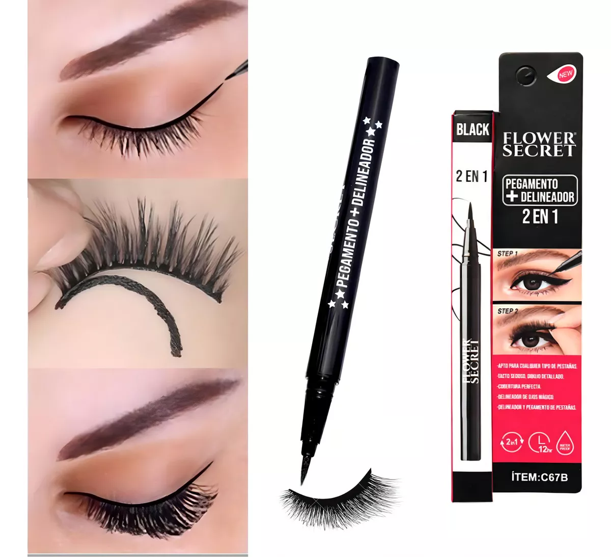 DELINEADOR DE OJOS MÁGICO CON PEGAMENTO FLOWER SECRET COLOR NEGRO - 1