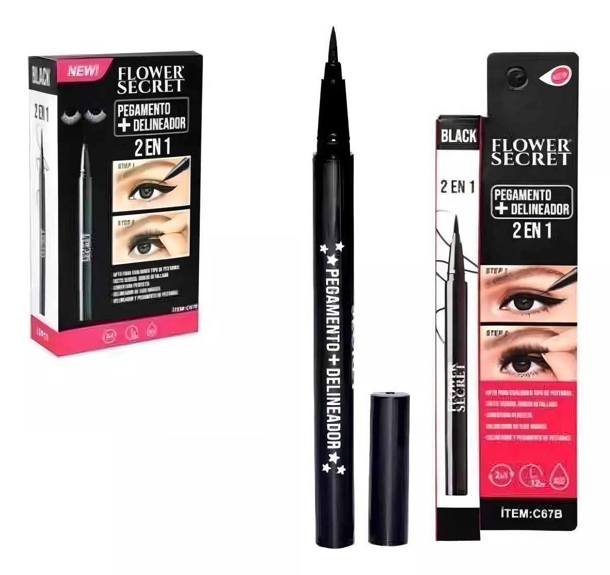 DELINEADOR DE OJOS MÁGICO CON PEGAMENTO FLOWER SECRET COLOR NEGRO - 2