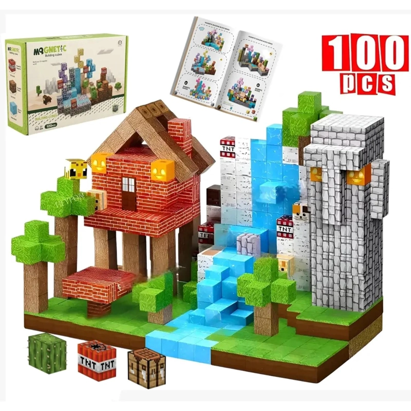 100 BLOQUES MAGNETICOS MINECRAFT MAS 2 FIGURAS - 1