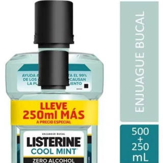ENJUAGUE BUCAL LISTERINE COOL MINT ZERO ALCOHOL 500 + 250 ML - 1