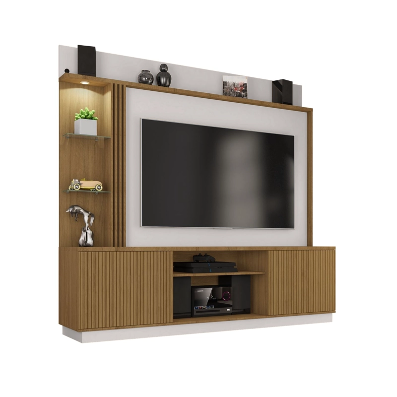 Centro de Entretenimiento Rack Tv 65" Atlanta Canela Gris Claro Ripado - 1