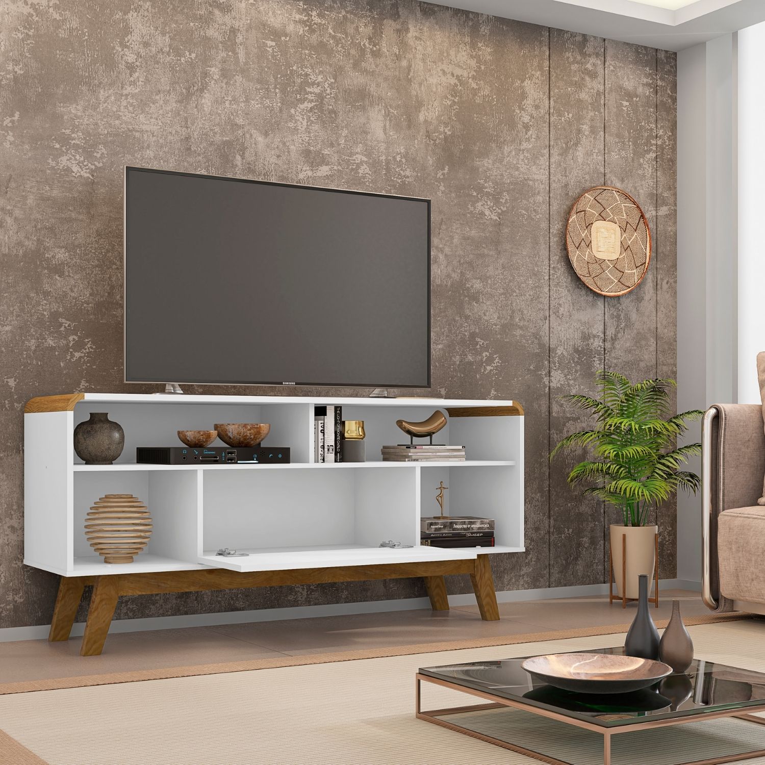 RACK TV HOGA LAZULI MDP BLANCO 55' - 2
