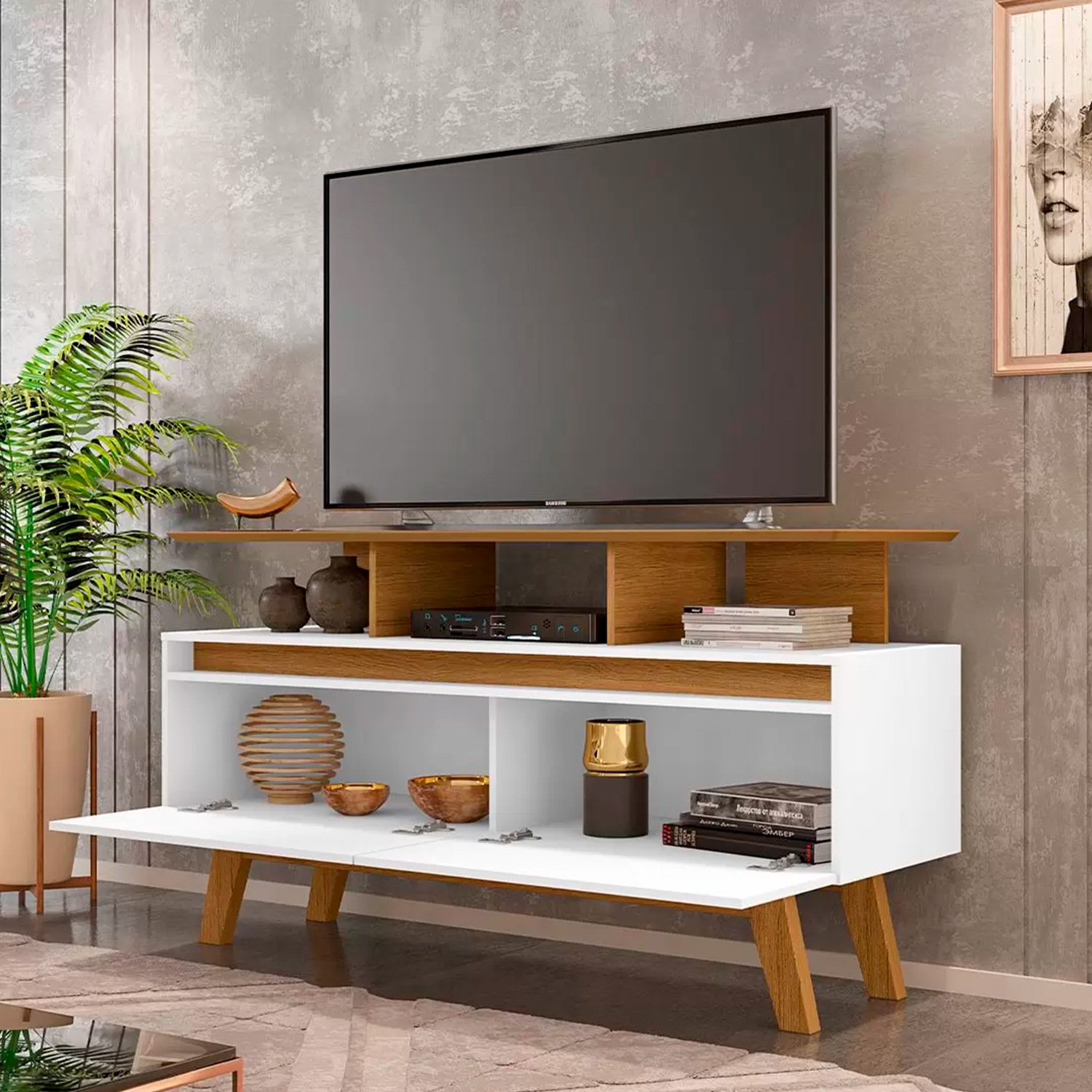 RACK TV HOGA RUBÍ 1.2 MDP CANELA 50' BLANCO - 2