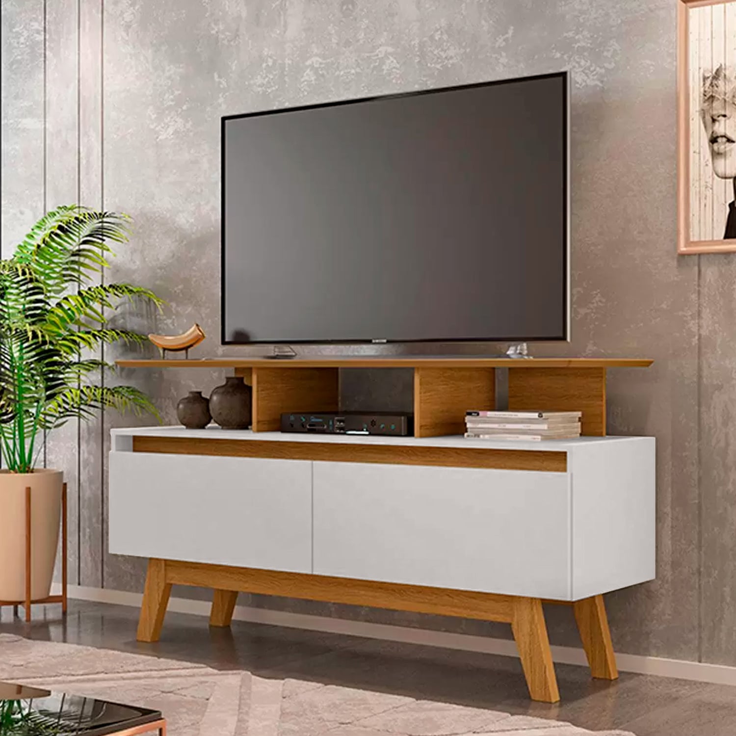 RACK TV HOGA RUBÍ 1.2 MDP CANELA 50' BLANCO INVIERNO - 2